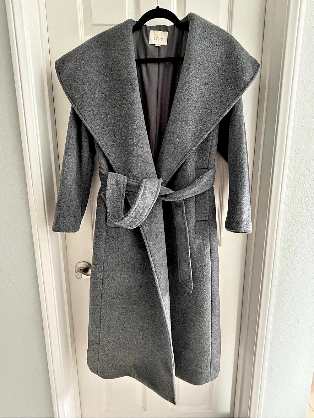 LOFT Belted Wrap Coat in Gray Size Small Petite *New*